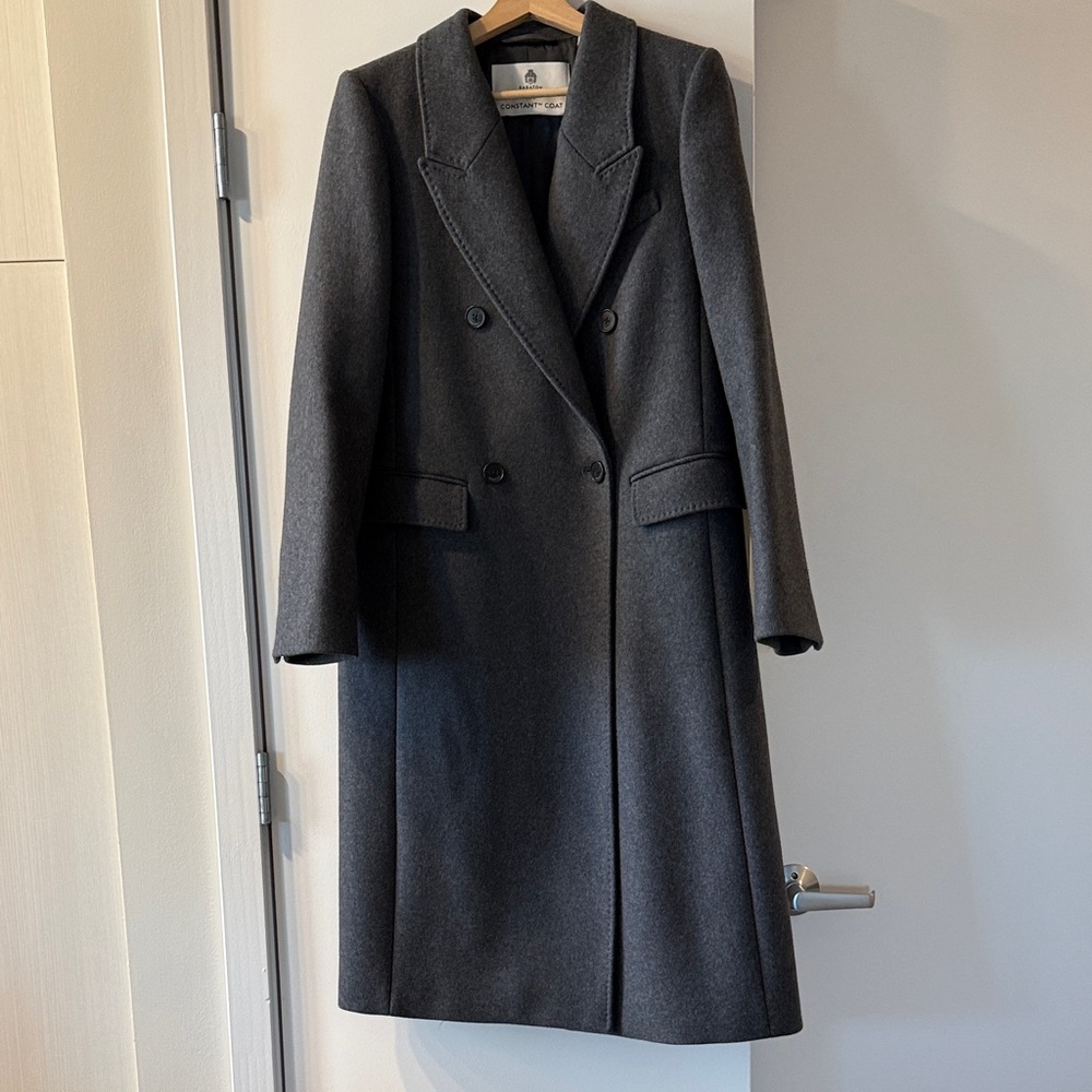 Babaton Charcoal Double-Breasted Wool Pea Coat